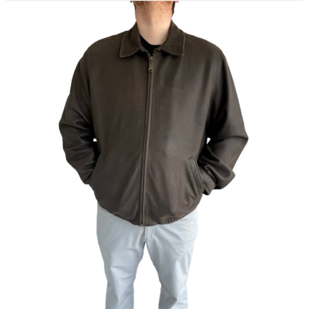 Columbia Mens Vintage Sportswear Brown Leather Flannel Lined Jacket Tall Sz XLT - Picture 1 of 10